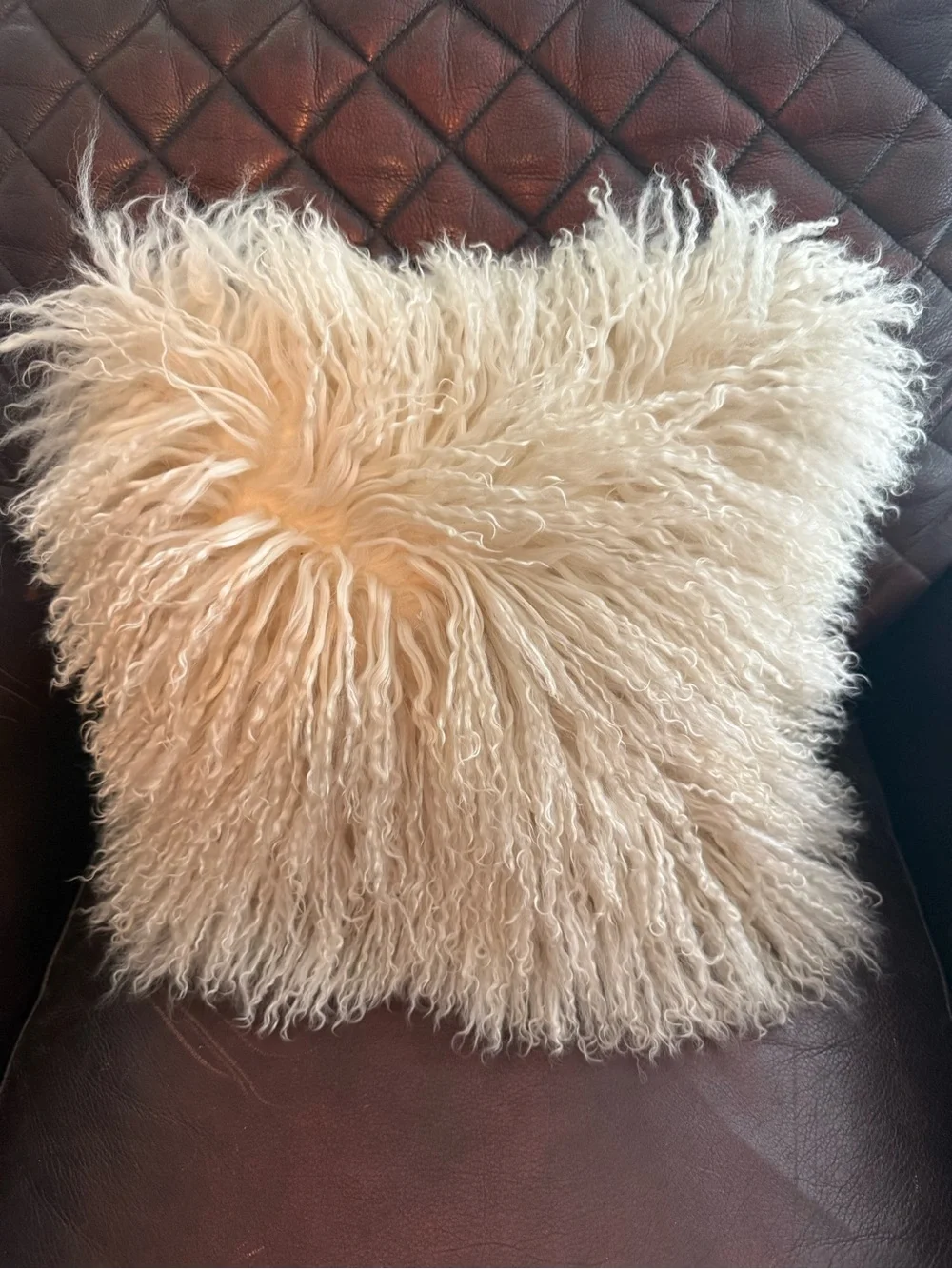 Pier 1 Mongolian Lambs Fur Throw Pillow Cover 12.5 X 12.5 Ivory